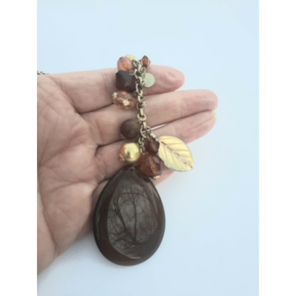 Designer CR Gold tone Tiger's Eye pendant necklace